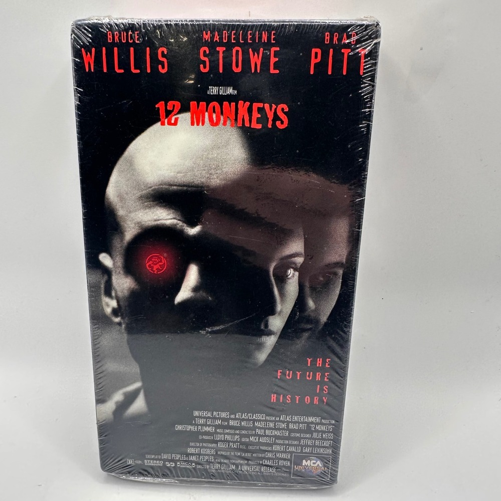 NEW! 12 Monkeys VHS 1996 Bruce Willis Brad Pitt Sci-Fi Movie Sealed
